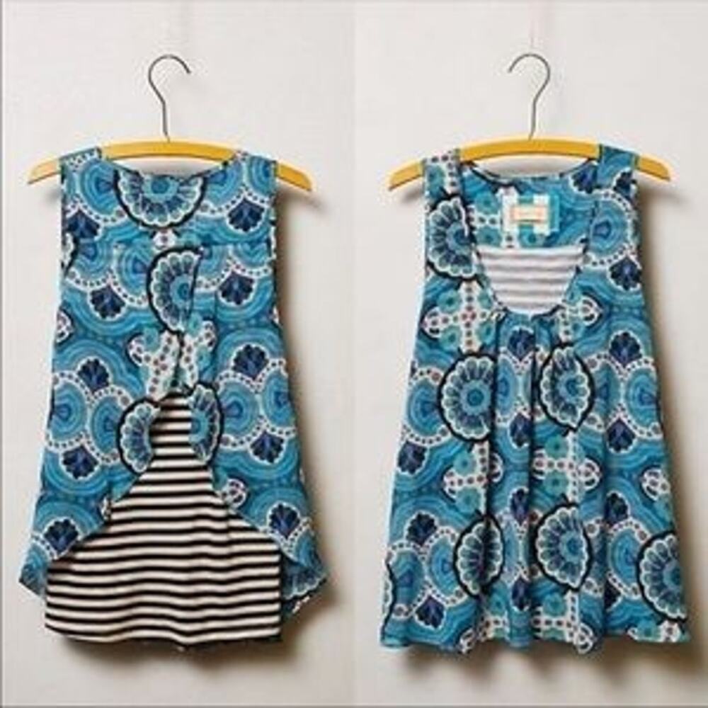 Meadow Rue Floral & Striped Merlon Tank Womens Size Large Turquoise Boho Top
